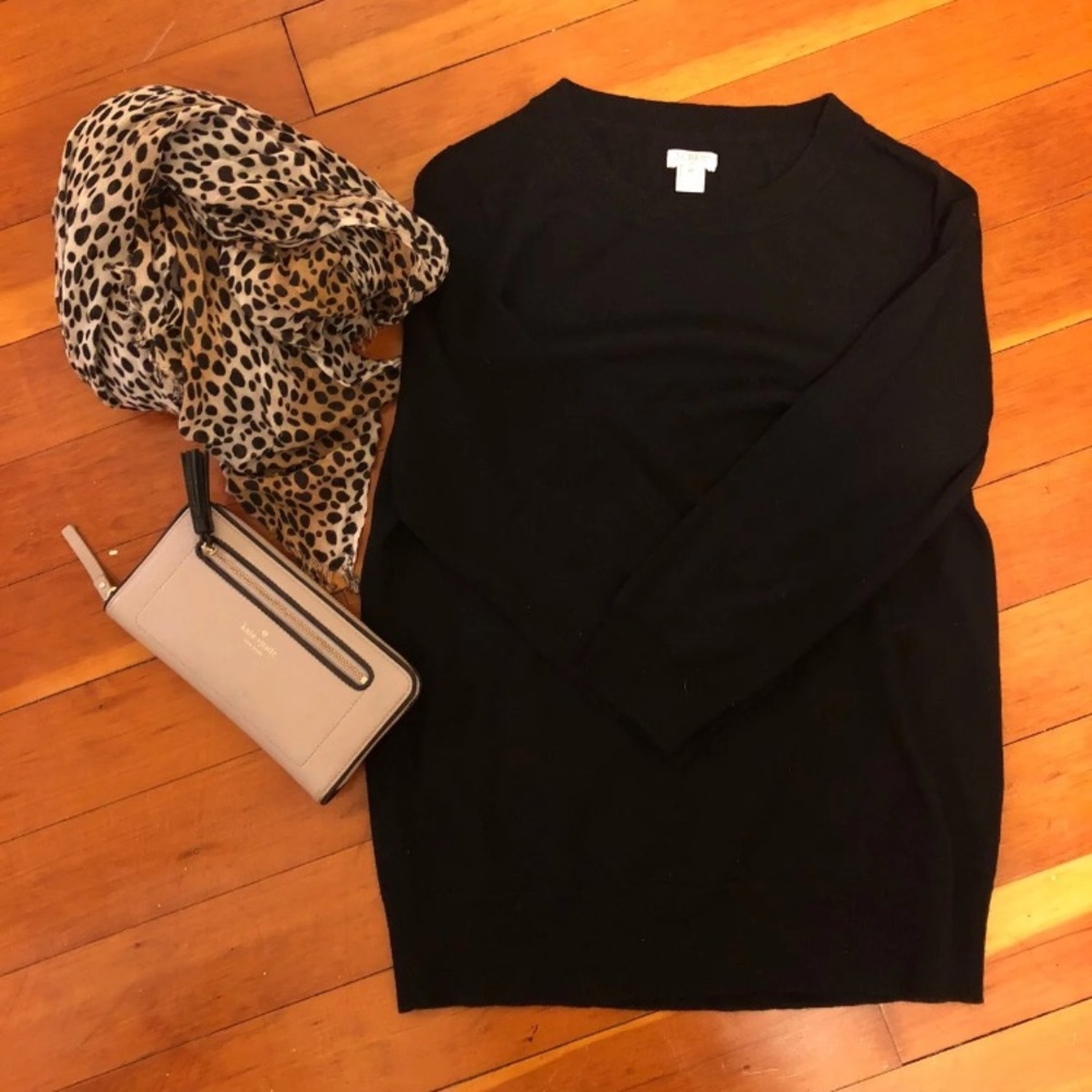 JCrew black 3/4 sleeve light crewneck sweater